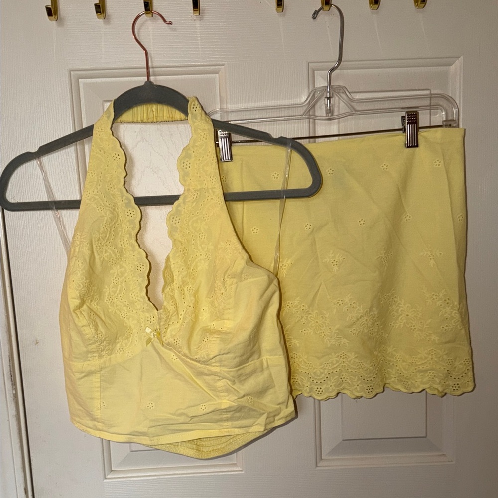 wild fable Pale Yellow Eyelet Crop Top and Skirt Set